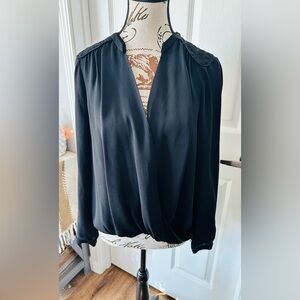Rebecca Taylor Sheer Black Draped Blouse — 100% Silk